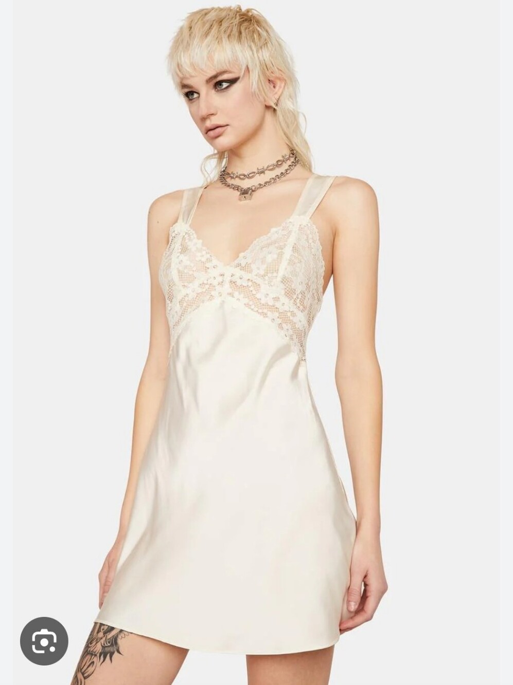 Lioness Bel Air Cream Lace Trim Satin Mini Dress - Picture 4 of 11
